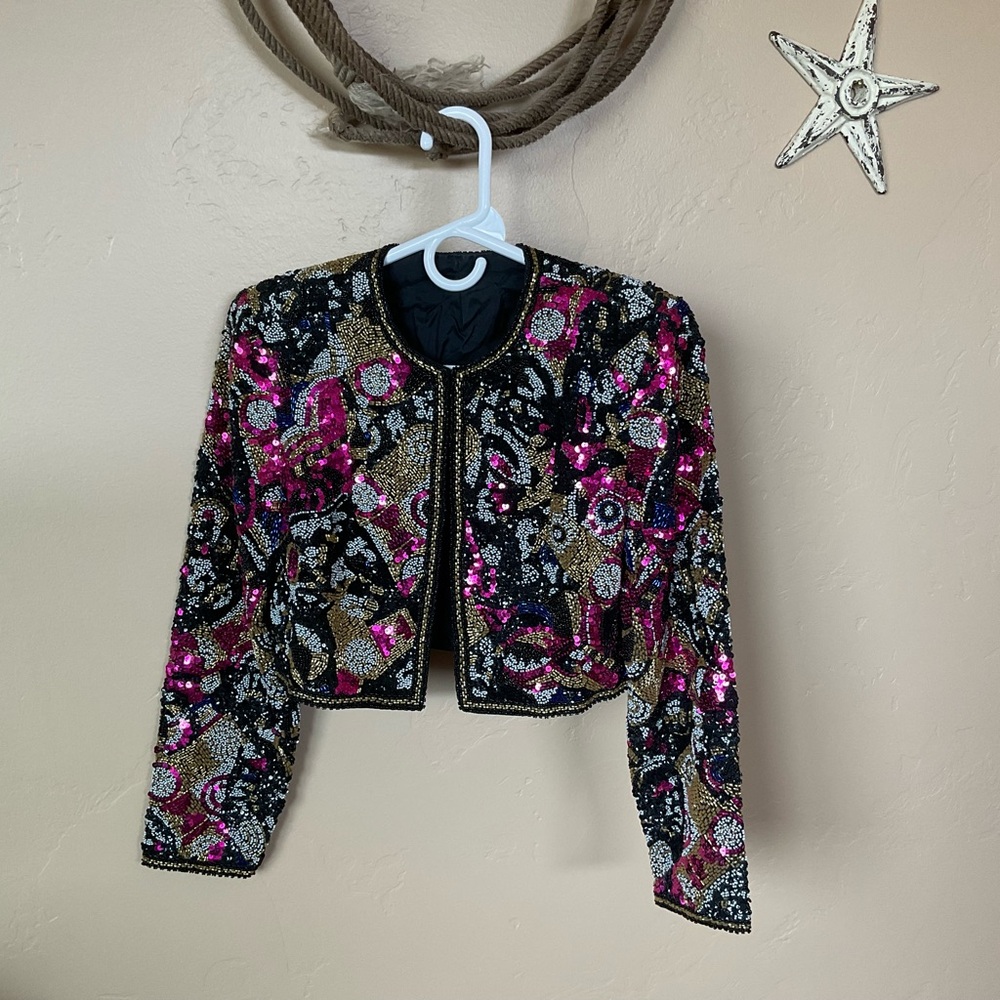 Stunning black and pink beaded jacket!